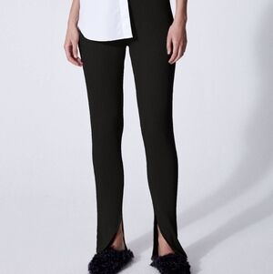 Dagmar Women’s Shiloh Ribbed Trouser Pants Black Size S Heavy Legging Ankle Slit